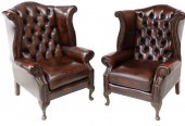 (2) QUEEN ANNE STYLE LEATHER W