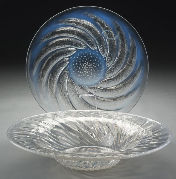 (2) R. Lalique opalescent glass