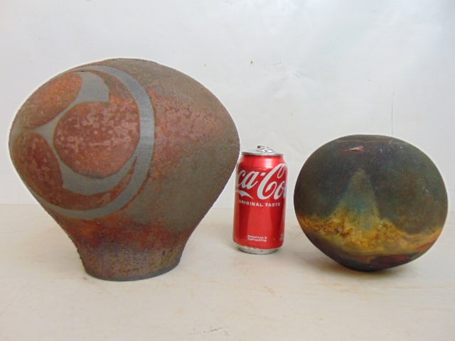 2 RAKU STUDIO POTTERY VASES,