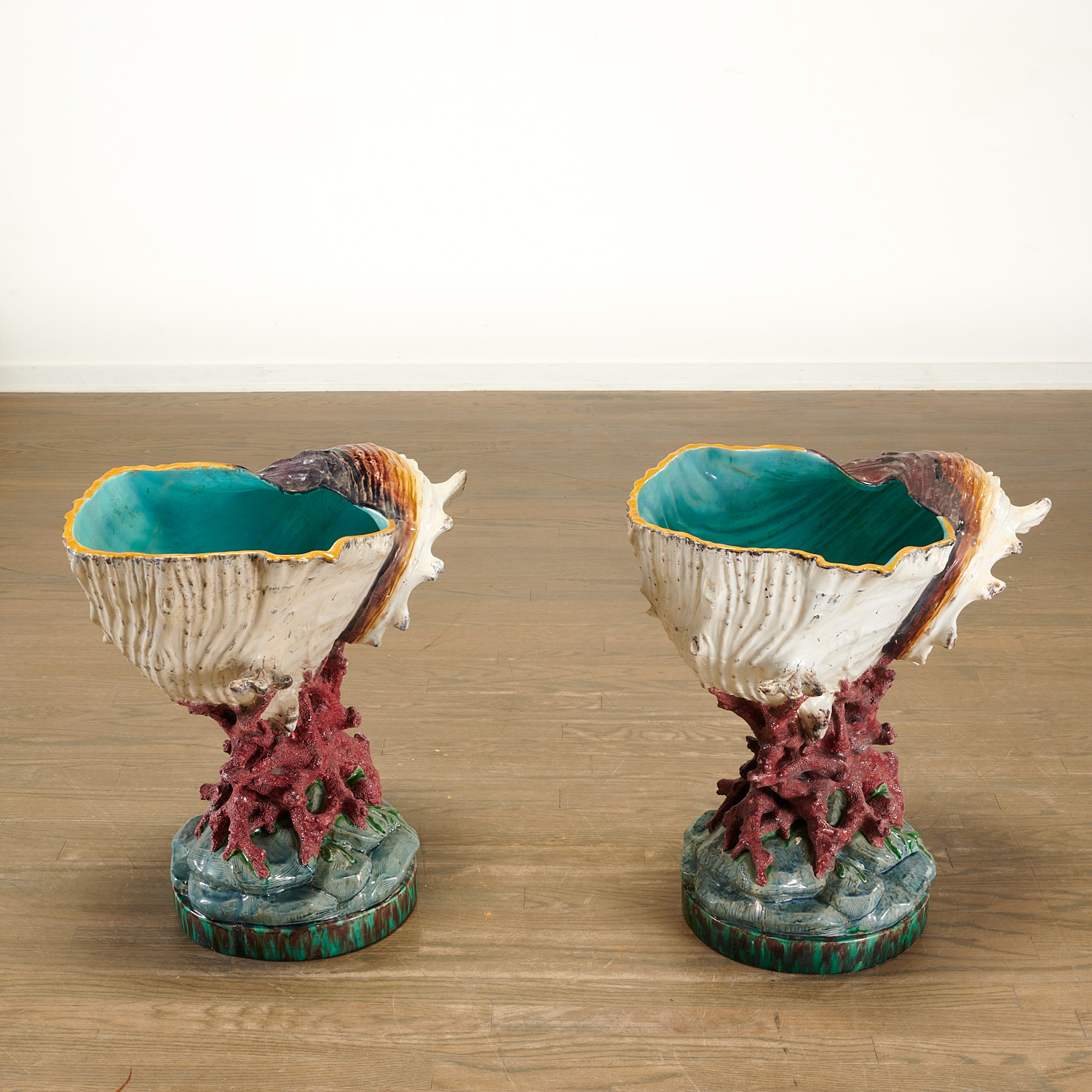 (2) RARE MINTON MAJOLICA SHELL-FORM