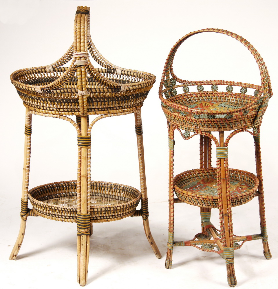 (2) RATTAN SEWING STANDS - 1920s