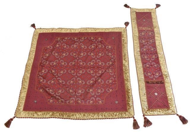 (2) RED & GOLD TABLECLOTH & TABLE