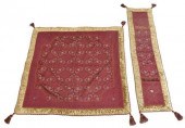 (2) RED & GOLD TABLECLOTH & TA