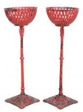 (2) RED-PAINTED CAST IRON GARD