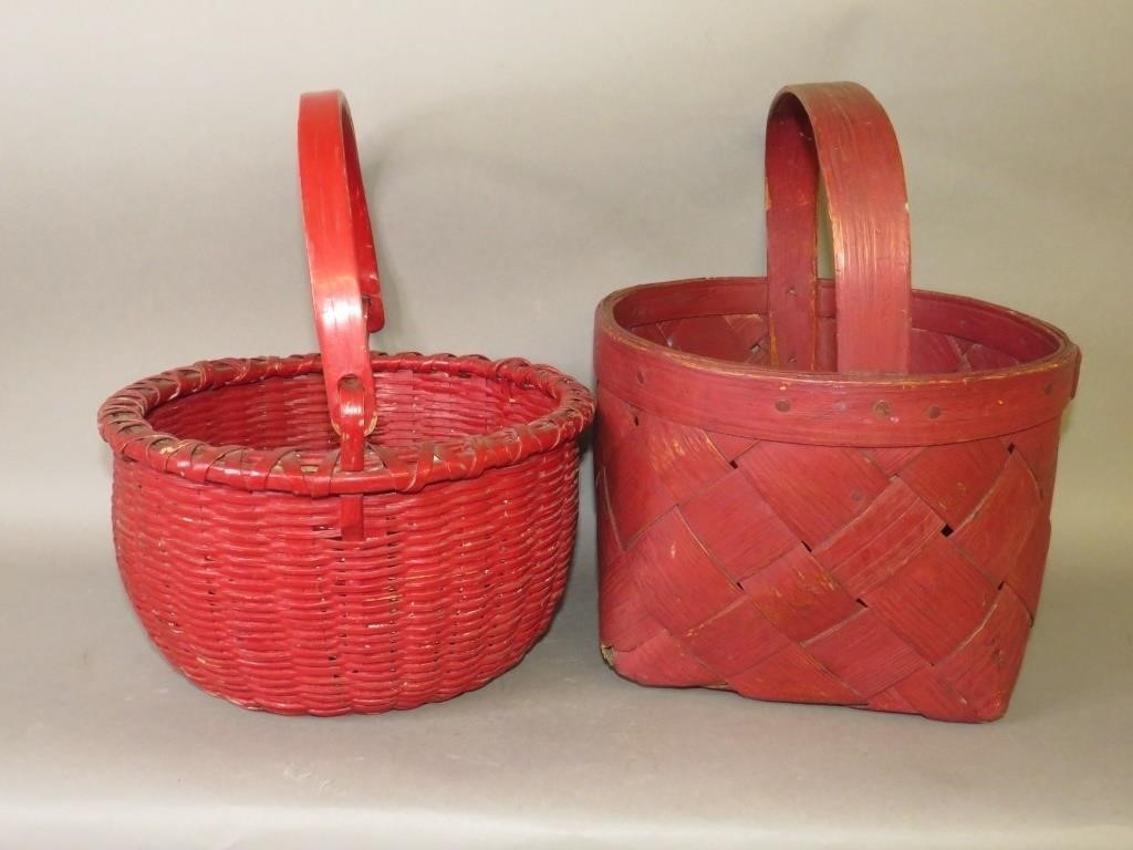 2 RED PAINTED HANDLED BASKETSca.