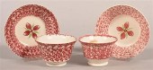 2 RED SPONGE CHINA CUPS AND SA