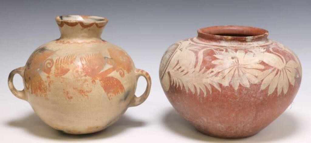 (2) RED & WHITE POTTERY WATER JARS,