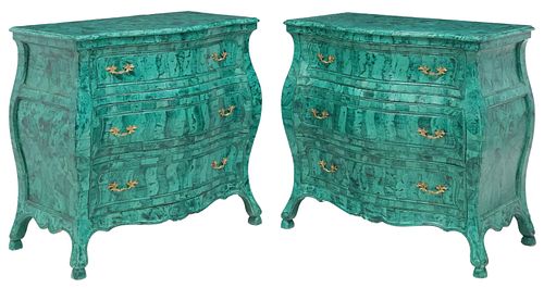 (2) REGENCE STYLE FAUX MALACHITE