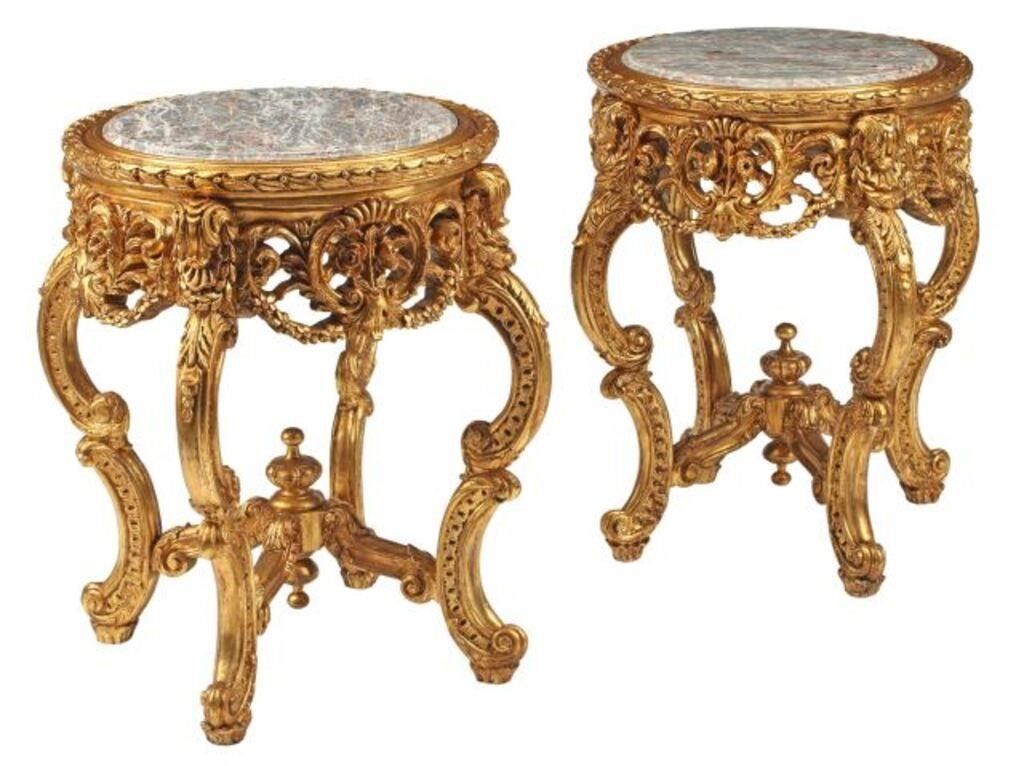 (2) REGENCE STYLE MARBLE-TOP GILT