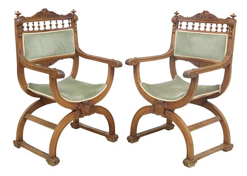 (2) RENAISSANCE REVIVAL UPHOLSTERED