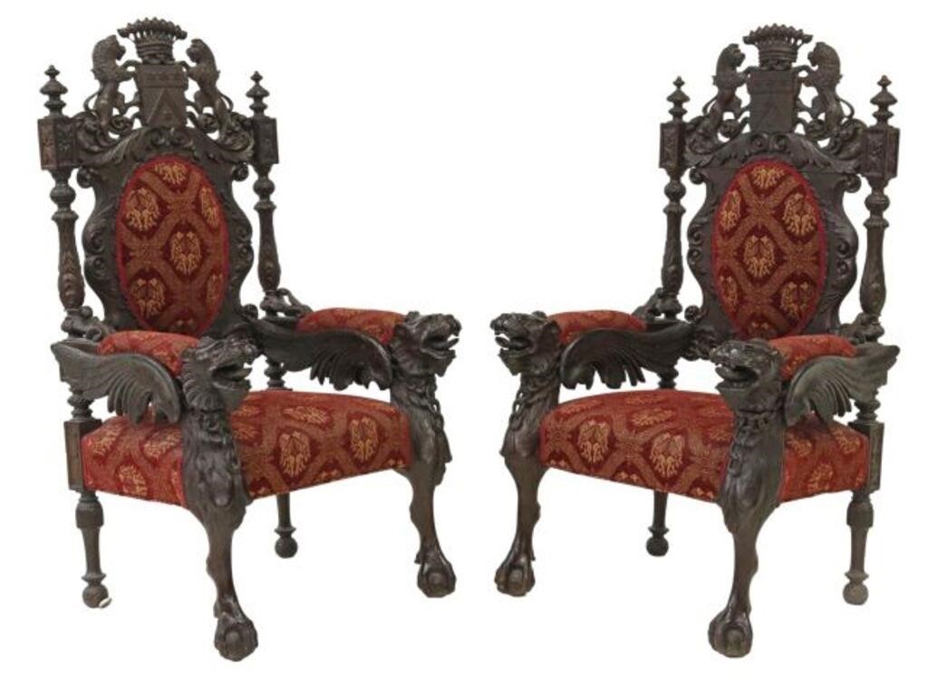 (2) RENAISSANCE REVIVAL WINGED LION