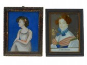 (2) REVERSE PAINTED PORTRAITS