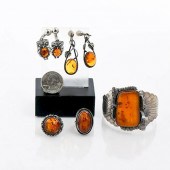 2 RINGS, 2 EARRINGS, 1 CUFF; A