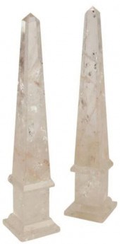 (2) ROCK CRYSTAL OBELISKS, 16"