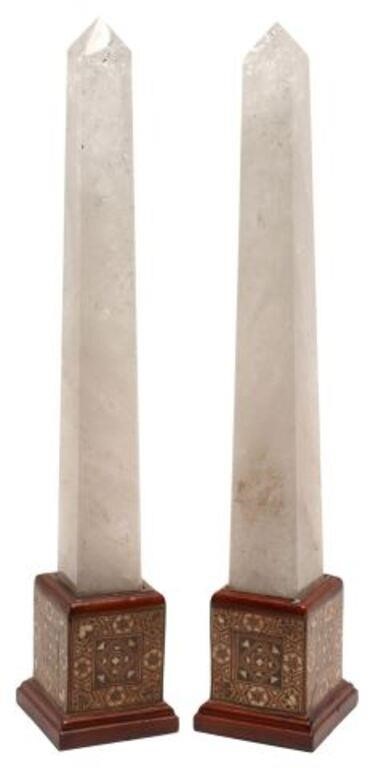 (2) ROCK CRYSTAL OBELISKS ON