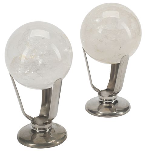 (2) ROCK CRYSTAL SPHERES ON CHROMED