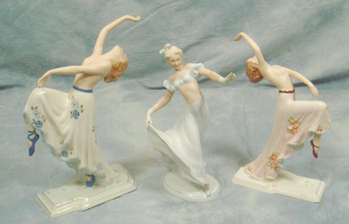 2 Royal Dux semi-nude dancer
