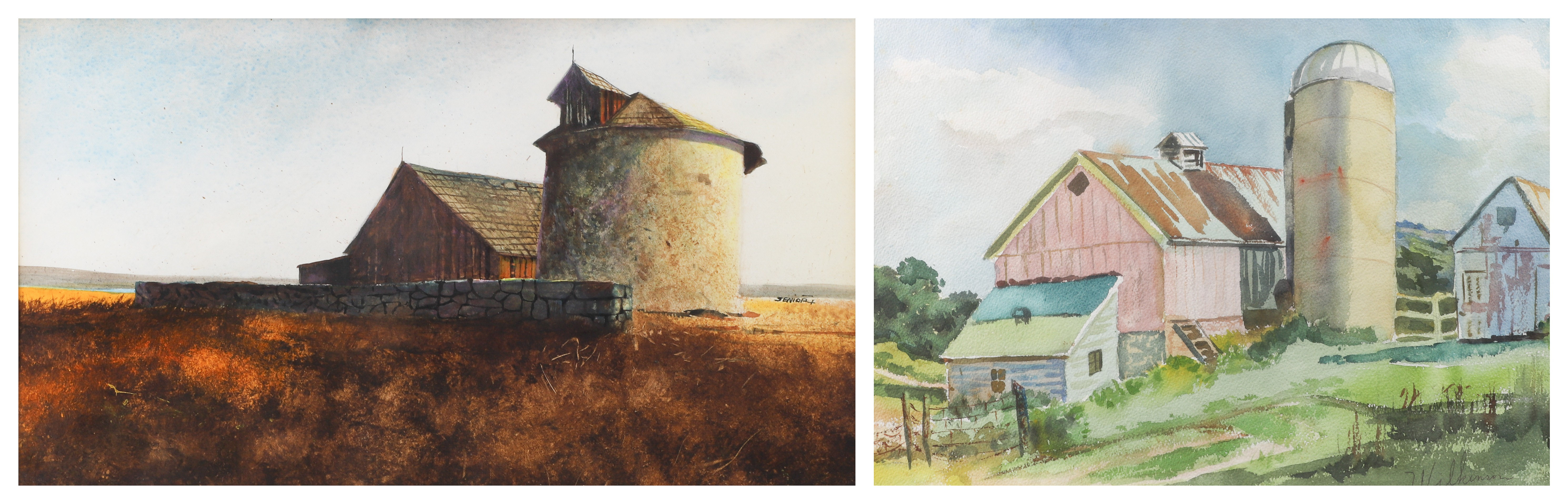 (2) Rural landscape watercolors,