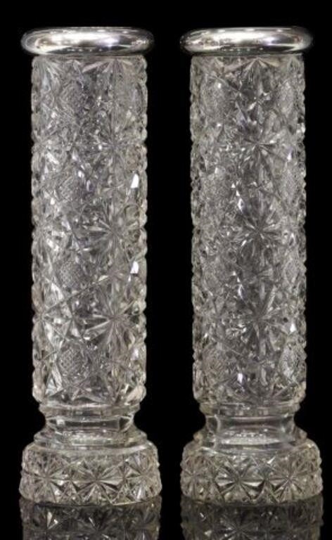 (2) RUSSIAN PATTERN CUT GLASS VASES