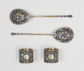 2 RUSSIAN SILVER ENAMEL SPOONS