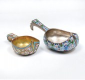 2 RUSSIAN SILVER GILT & CLOISO