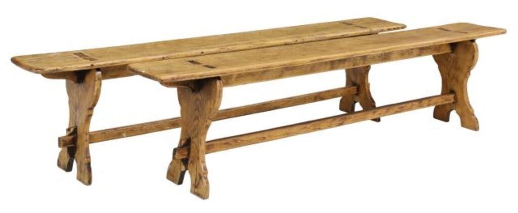 (2) RUSTIC ITALIAN TRESTLE BENCHES,