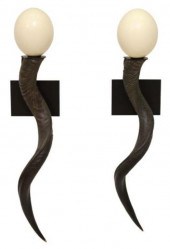 (2) RUSTIC KUDU HORN & OSTRICH