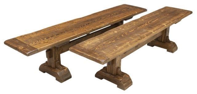 (2) RUSTIC PINE TRESTLE BENCHES,