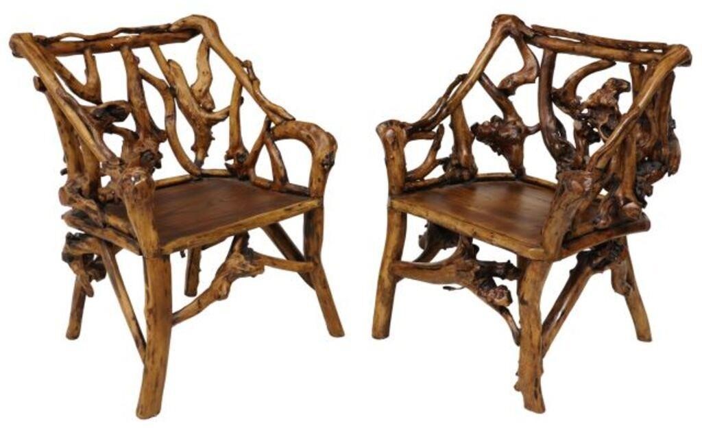 (2) RUSTIC WOOD & KNOTTED ROOT