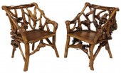 (2) RUSTIC WOOD & KNOTTED ROOT