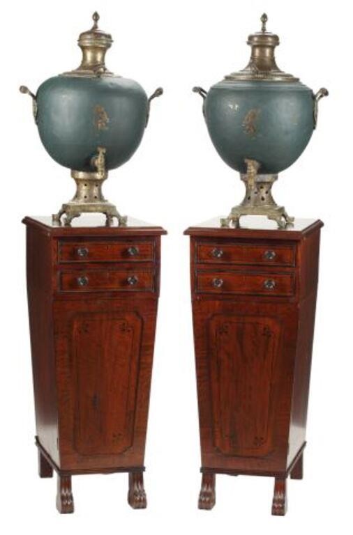 (2) SAMOVARS ON MAHOGANY SIDE