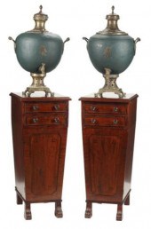 (2) SAMOVARS ON MAHOGANY SIDE