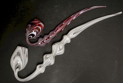 2 SANDWICH GLASS FREE-BLOWN PIPE