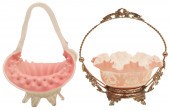 2 SATIN GLASS BRIDES BASKETS T