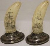2 SCRIMSHAW WHALE TEETH MOUNTE