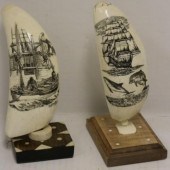 2 SCRIMSHAW WHALE'S TEETH, LAT