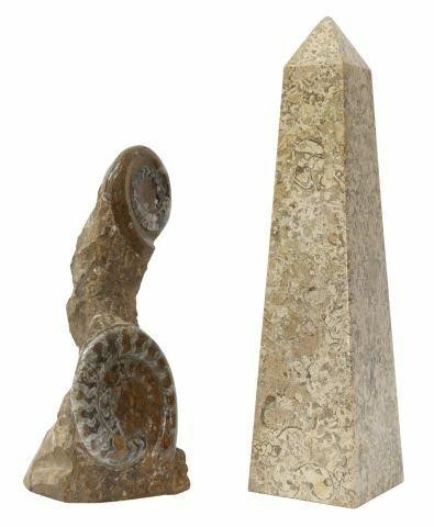 (2) SCULPTURES: AMMONITE FOSSIL &