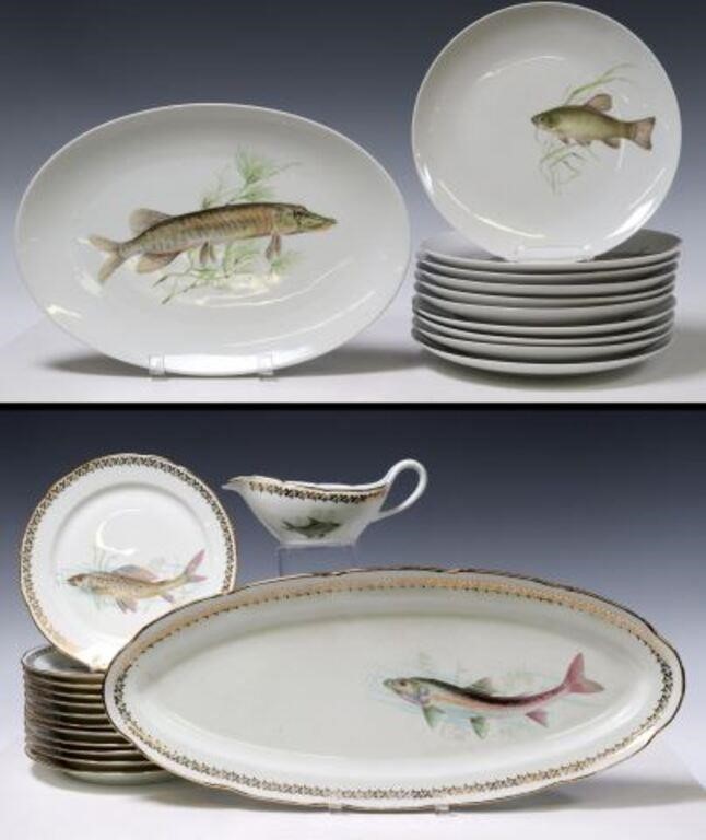 (2 SETS) FRENCH PORCELAIN FISH