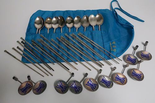 2 SETS KOREAN SILVER PLATE ENAMEL