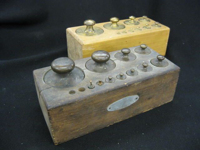 2 Sets of Brass Weights in wooden