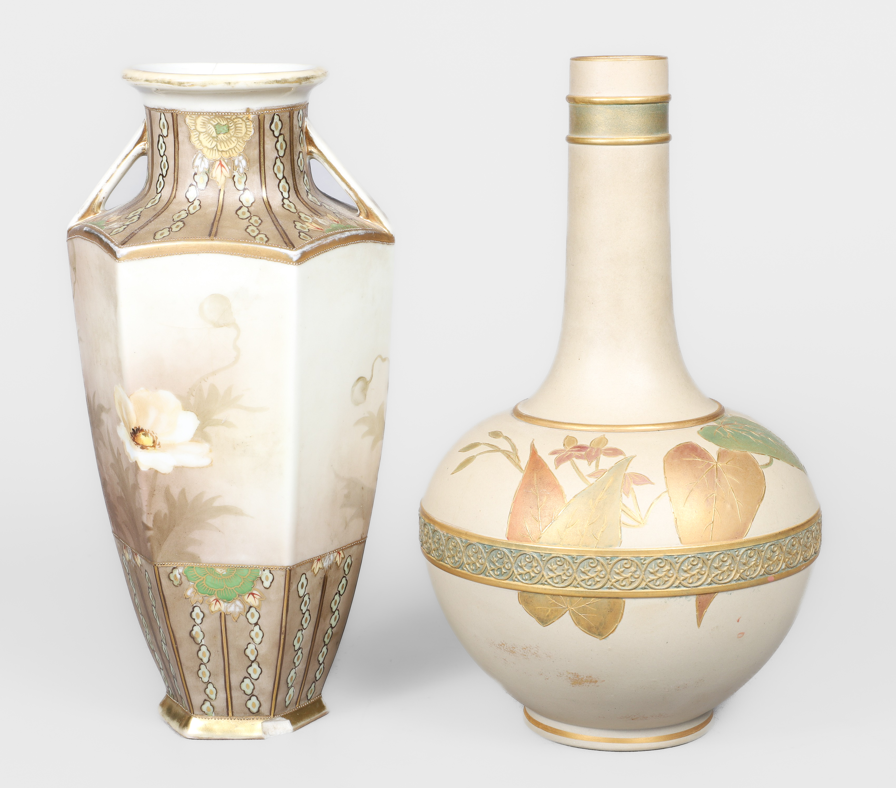 (2) Severn ware and Nippon vases to