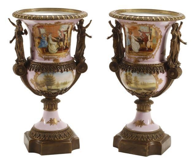 (2) SEVRES STYLE BRONZE-MOUNTED