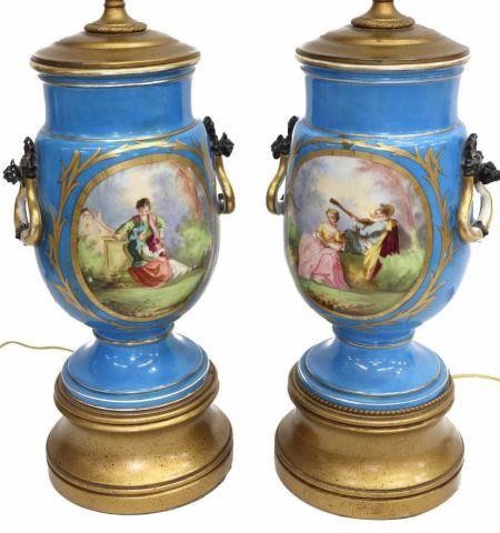 (2) SEVRES STYLE HAND-PAINTED URN