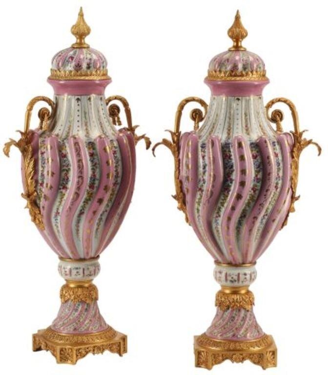 (2) SEVRES STYLE ORMOLU MOUNTED