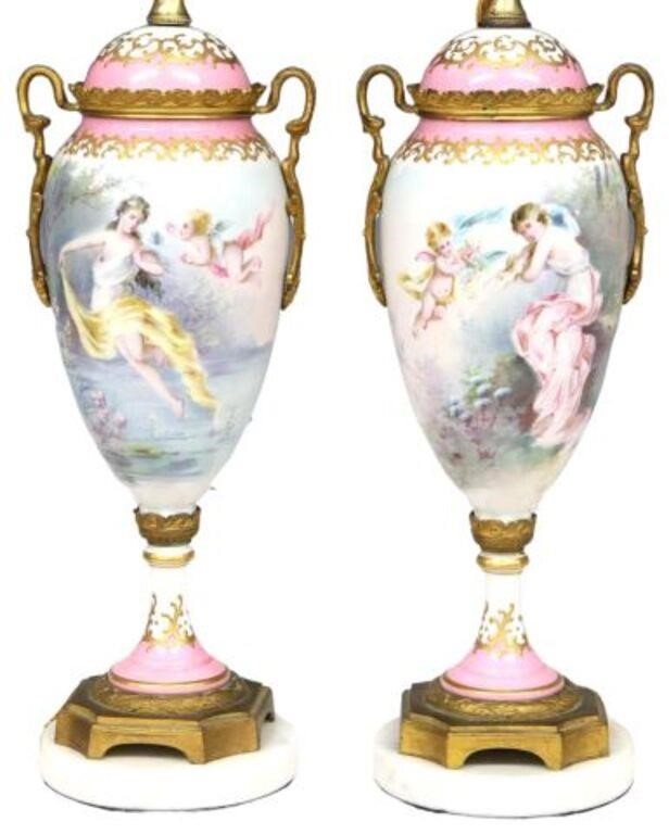 (2) SEVRES STYLE PORCELAIN URN