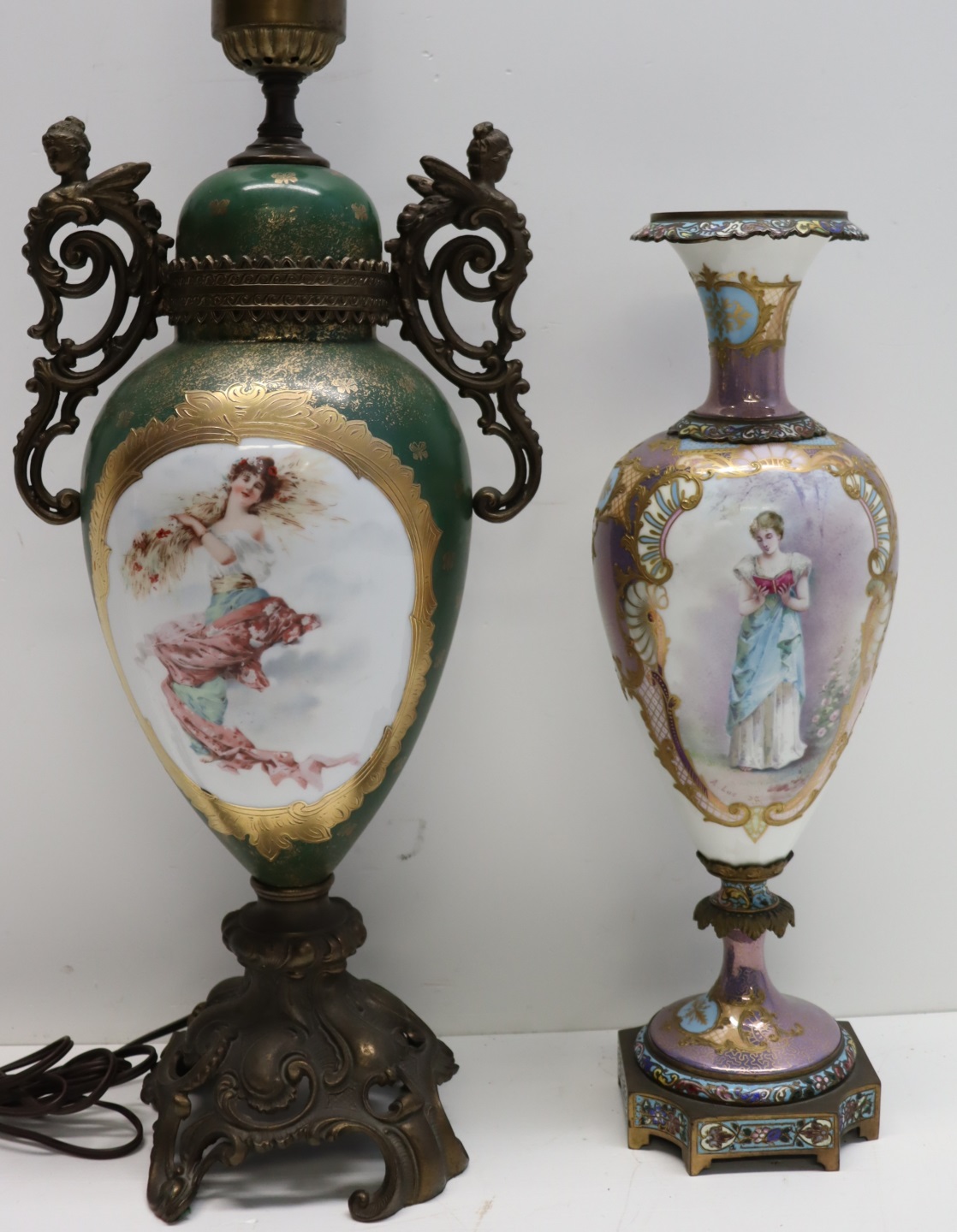 2 SEVRES STYLE PORCELAIN URNS. 1