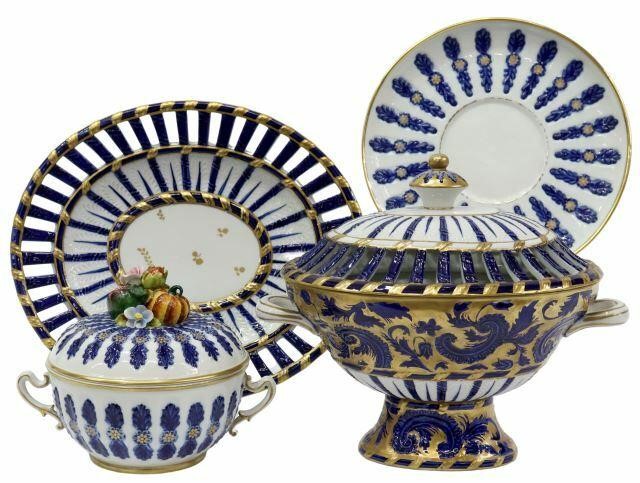 (2) SEVRES STYLE RETICULATED TUREEN