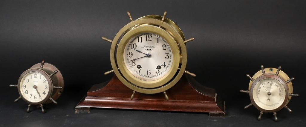 2 SHIP'S WHEEL CLOCKS AND