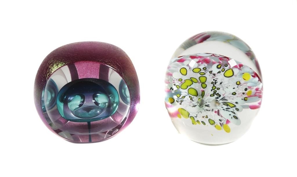 (2) SIGNED ART GLASS