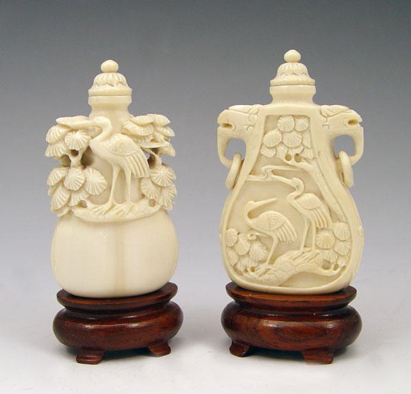 2 SIGNED CARVED IVORY SNUFF
